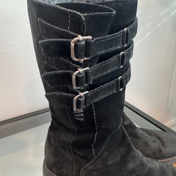 AQUATALIA BY Marvin K Black Suede Weatherproof Buckle mid calf boots 9.5 - Picture 2 of 16